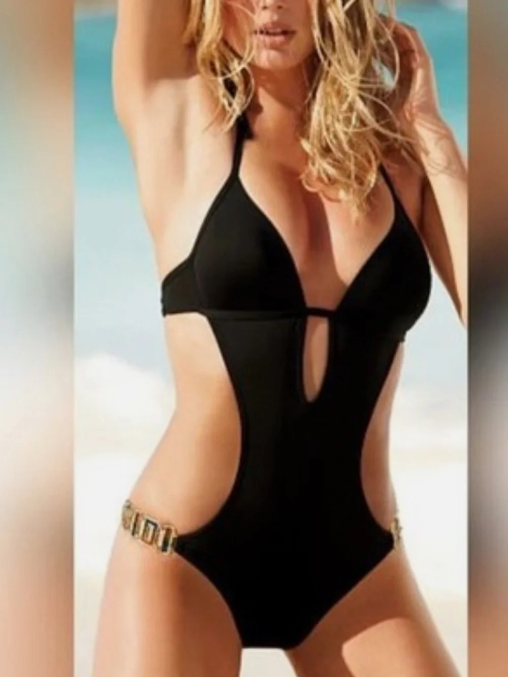 Victorias Secret Swim Monokini sexy One Piece SwimSuit black gems rare - Picture 2 of 8